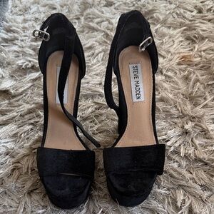 Steve Madden Black Suede Open-Toe Ankle Strap Heels